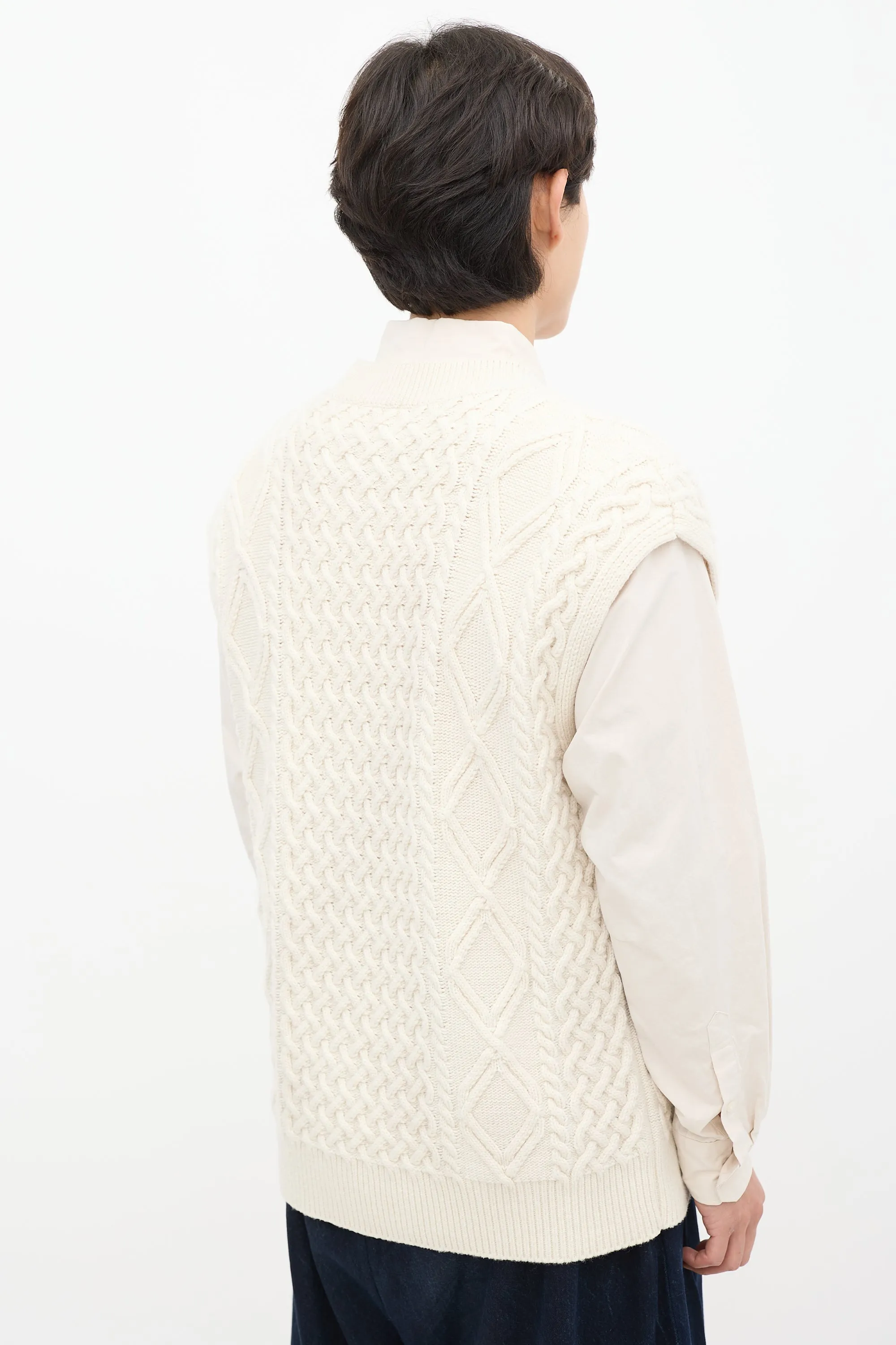 Cream Wool Cableknit Vest