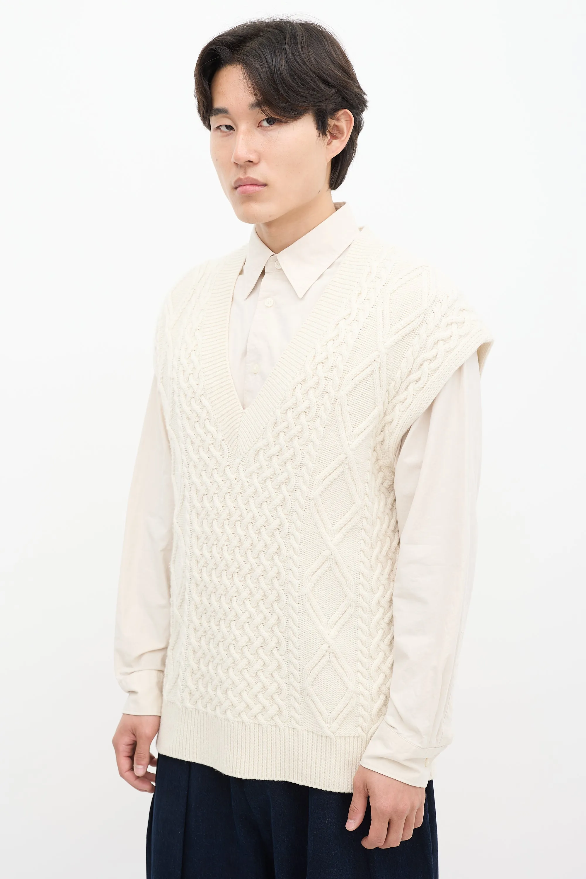 Cream Wool Cableknit Vest