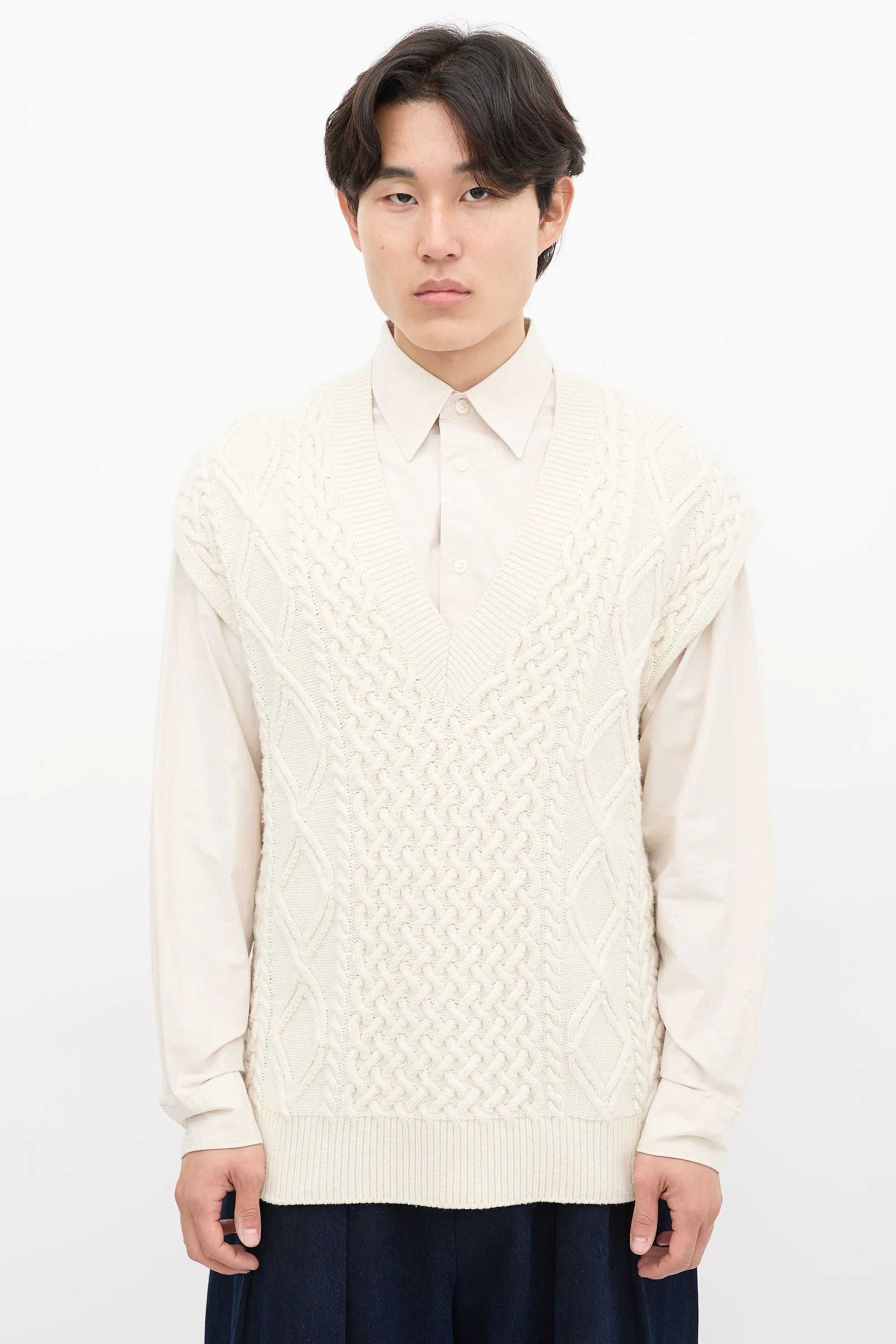 Cream Wool Cableknit Vest