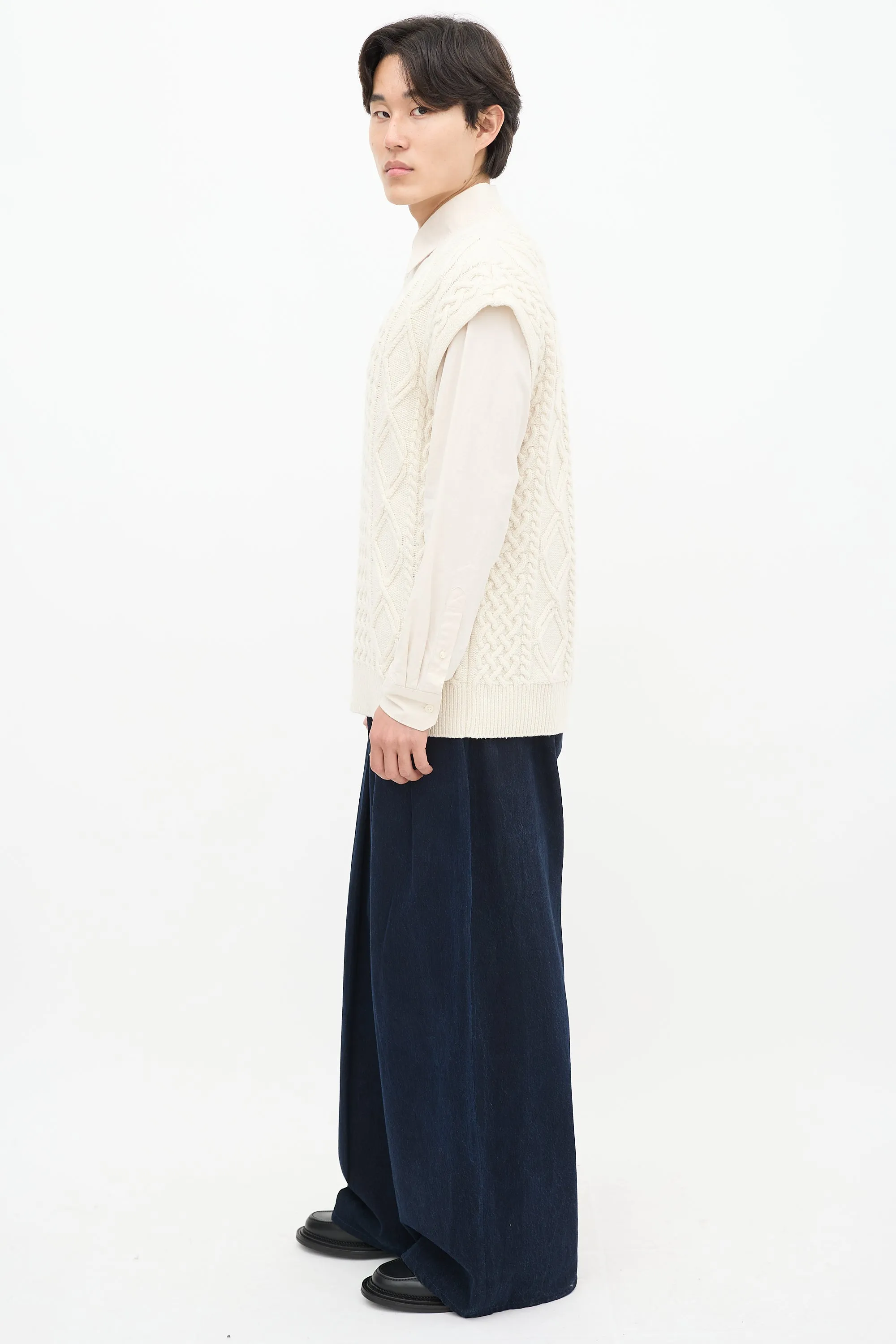 Cream Wool Cableknit Vest