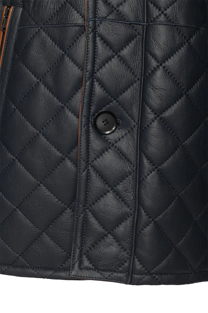 Drew Navy quilted sheepskin shearling coat