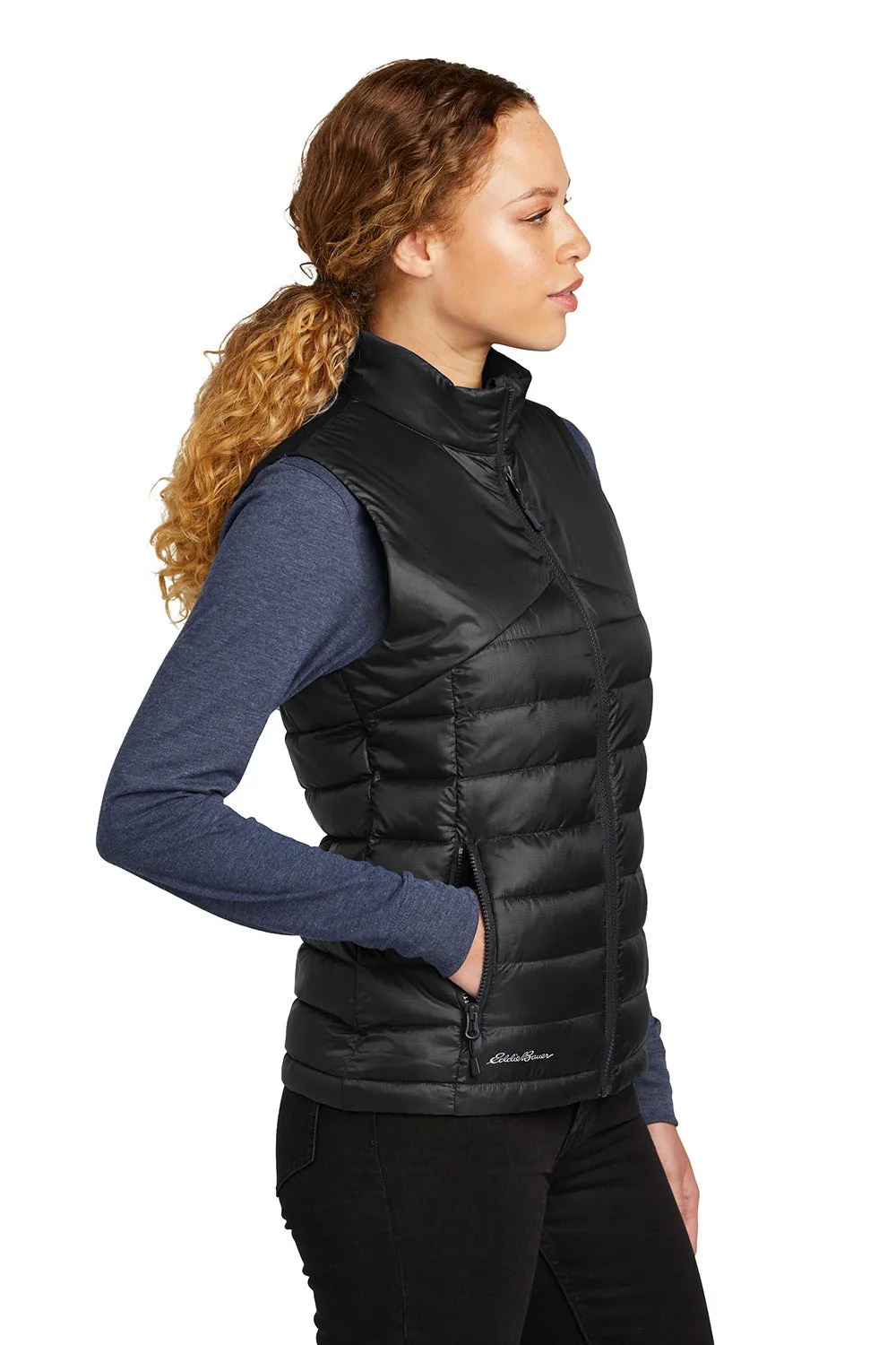 Eddie Bauer Womens Water Resistant Quilted Full Zip Vest - Deep Black