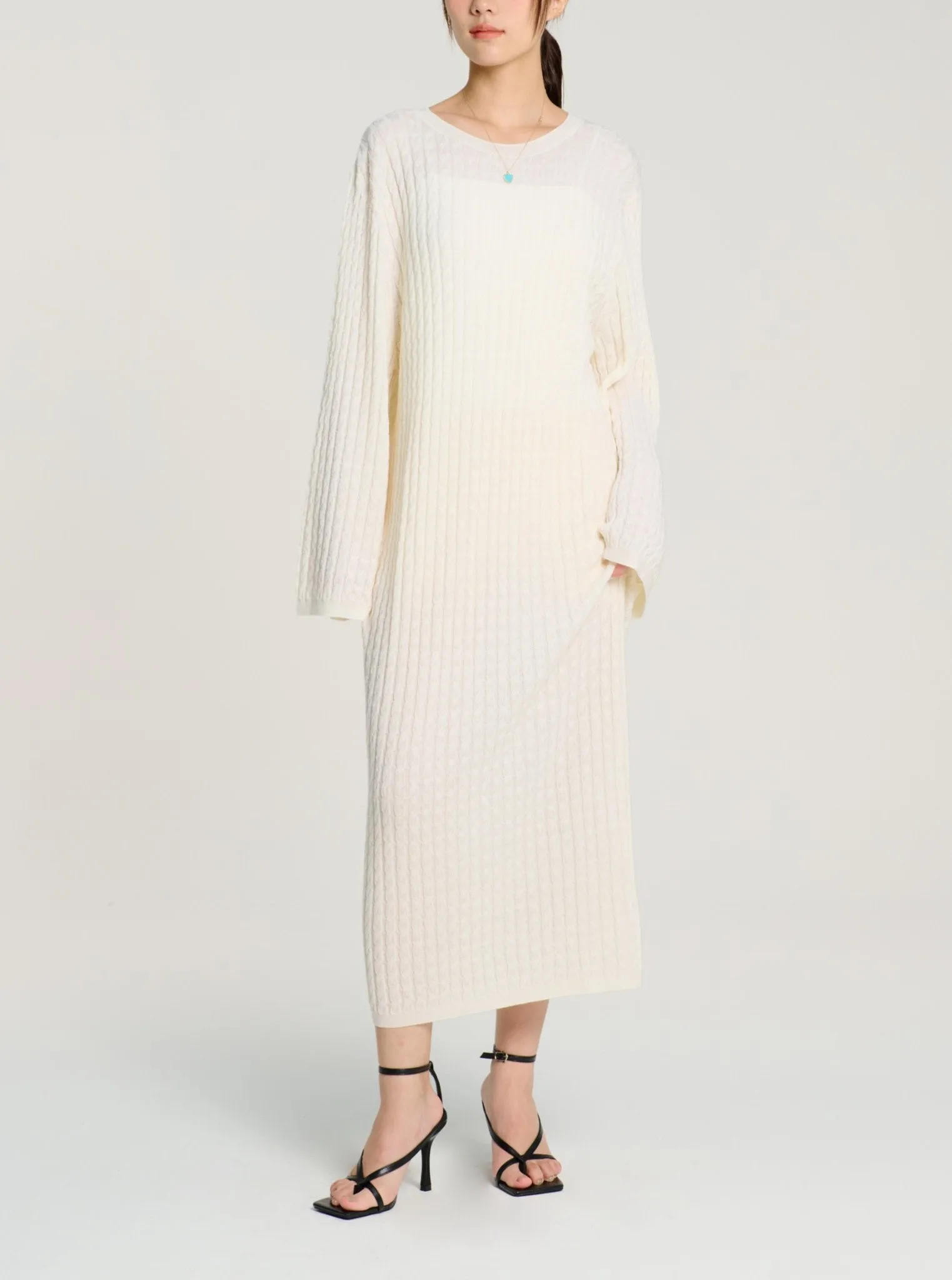 ELEGANCE wool cable knit dress (White)