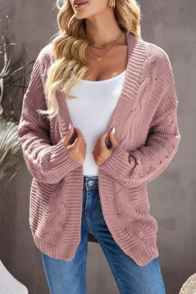 Fashion Pink Chunky Wide Long Sleeve Knit Cardigan