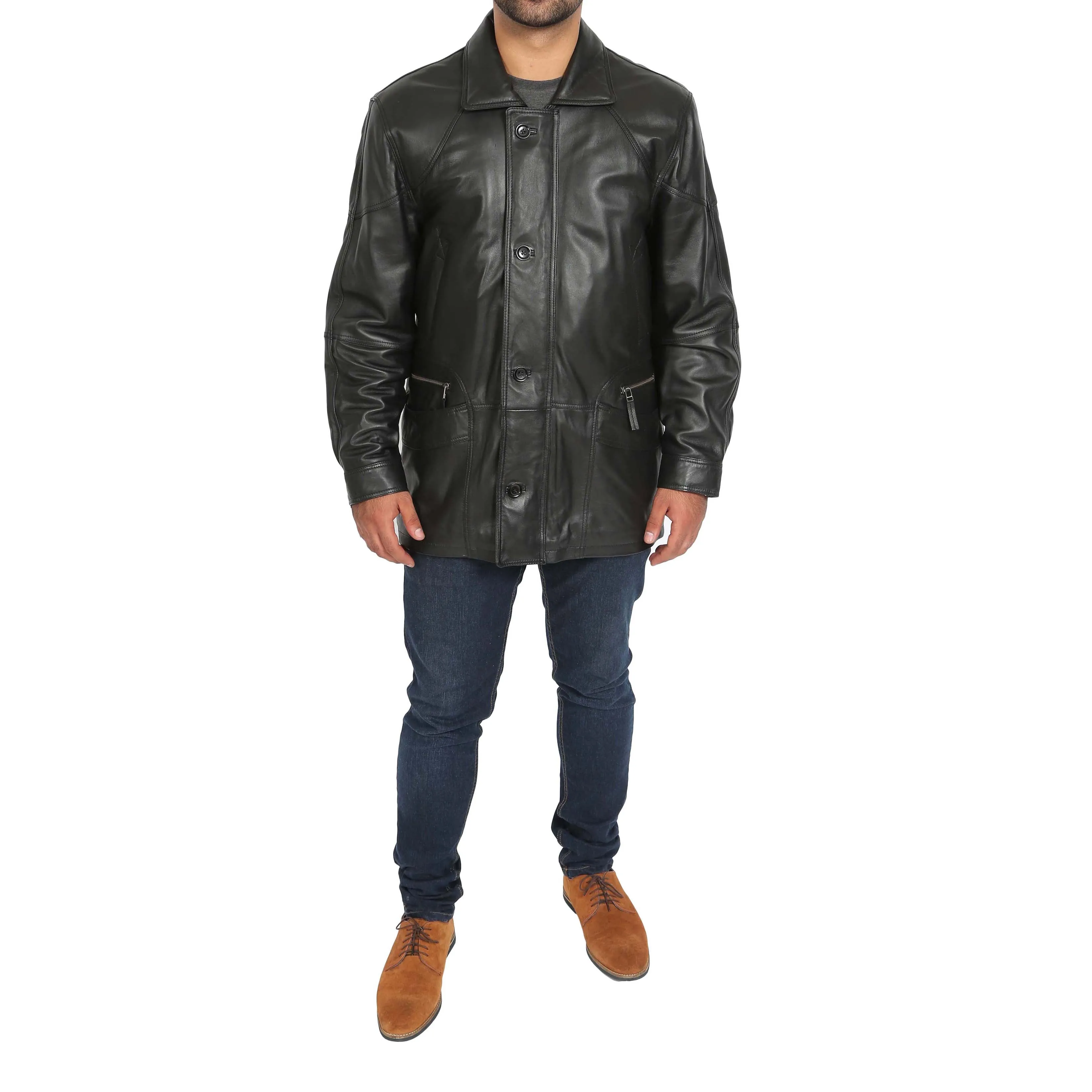 Gents Classic Soft Leather Parka Overcoat Clive Black