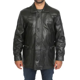 Gents Classic Soft Leather Parka Overcoat Clive Black