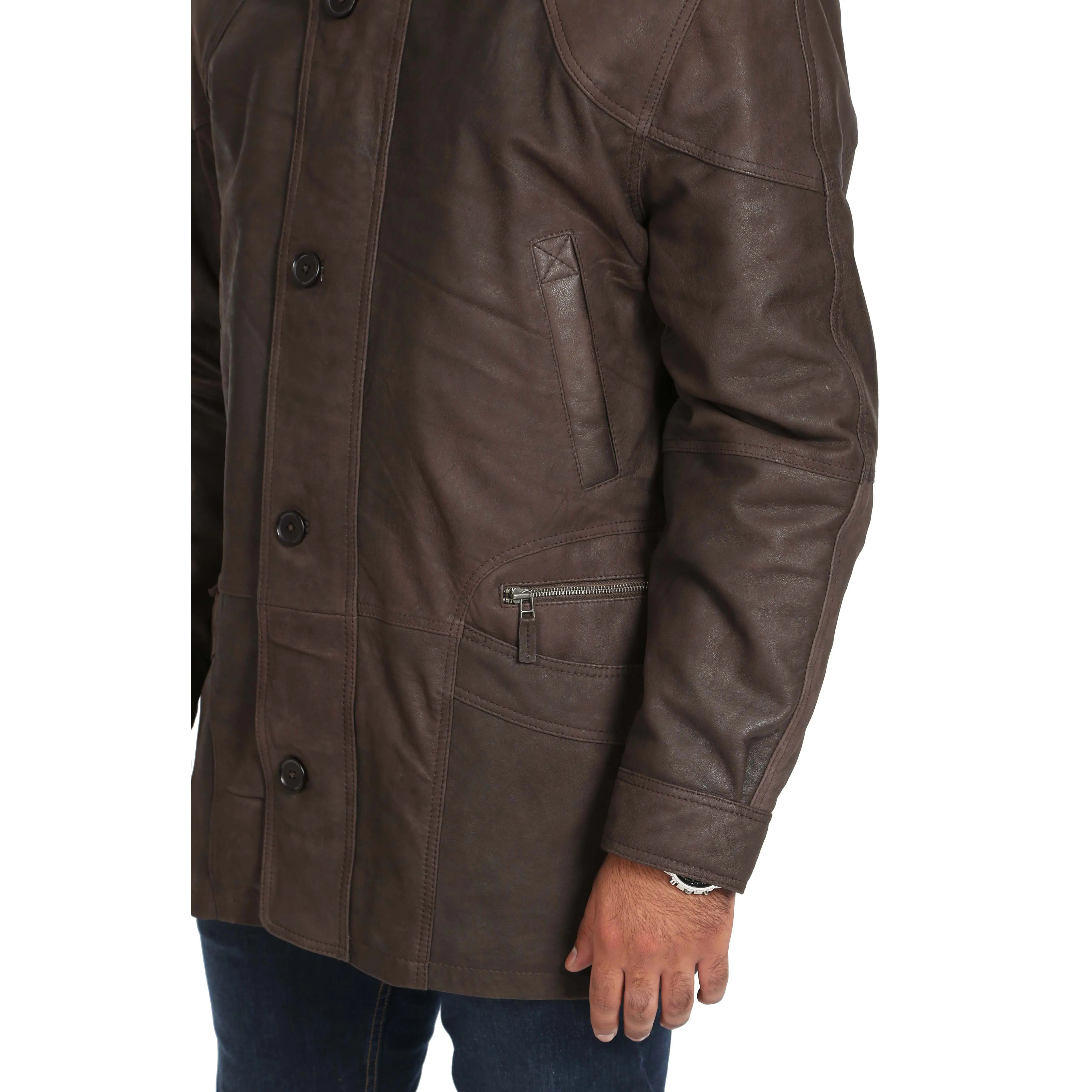 Gents Classic Soft Leather Parka Overcoat Clive Brown