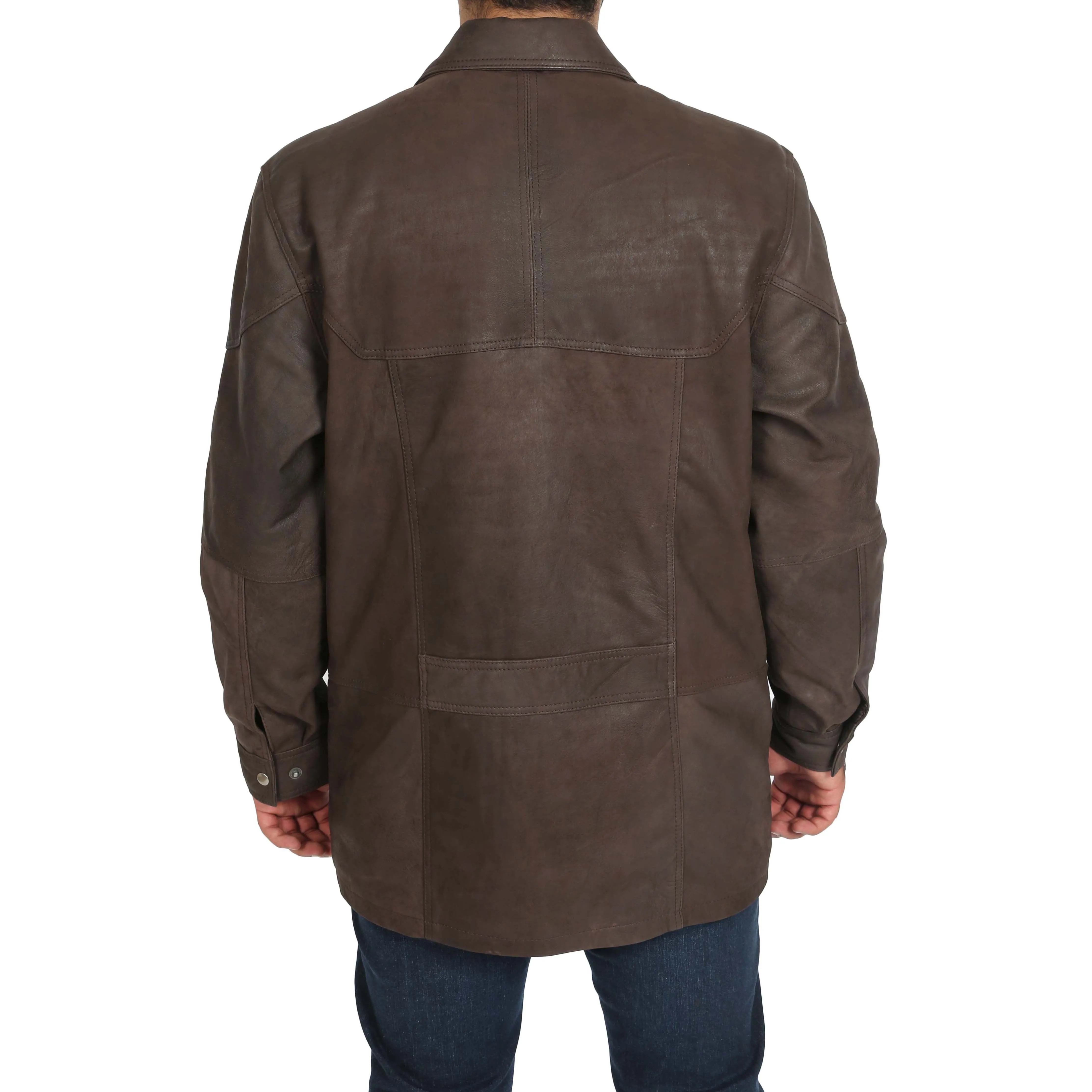 Gents Classic Soft Leather Parka Overcoat Clive Brown