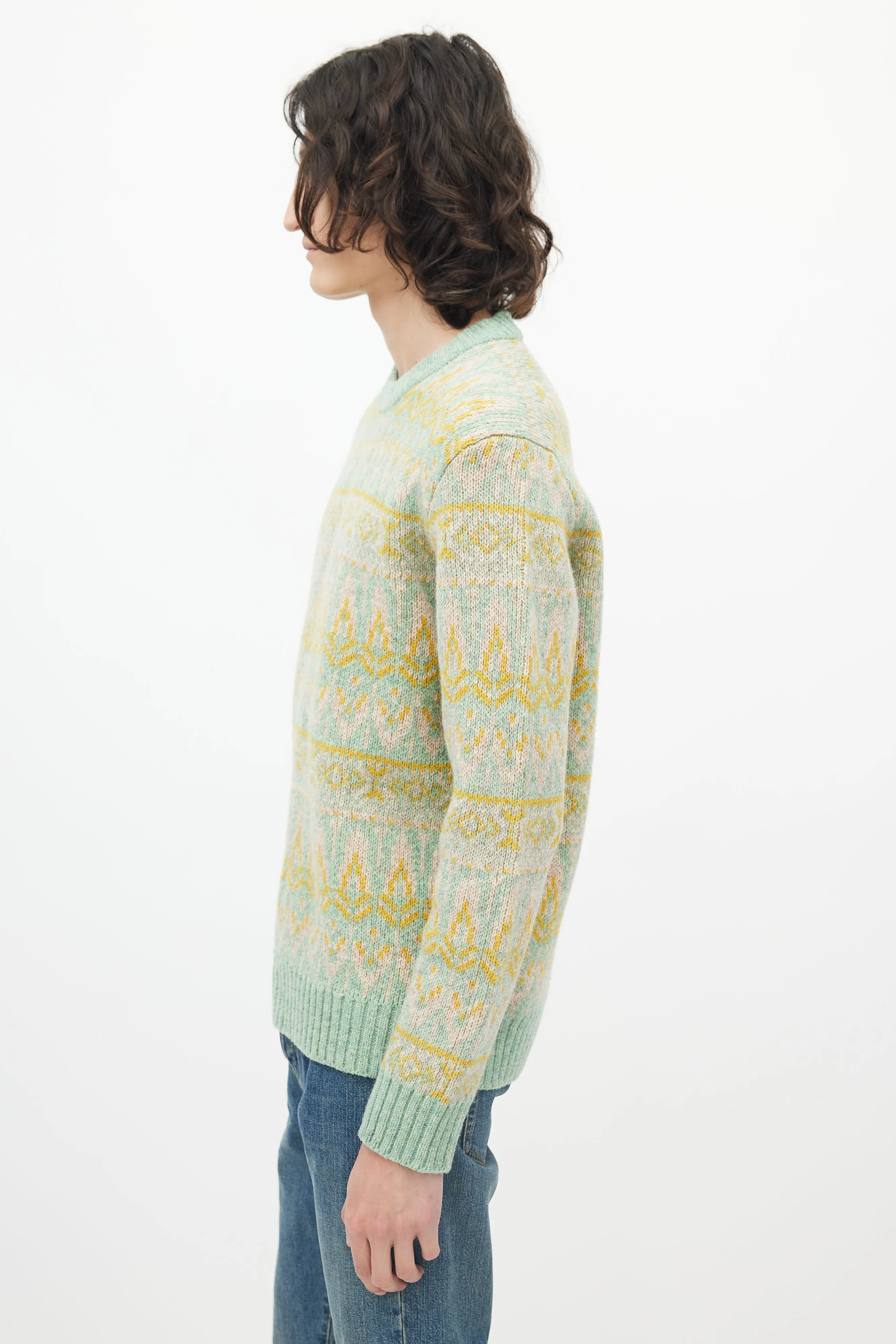 Green & Multicolour Wool Knit Sweater