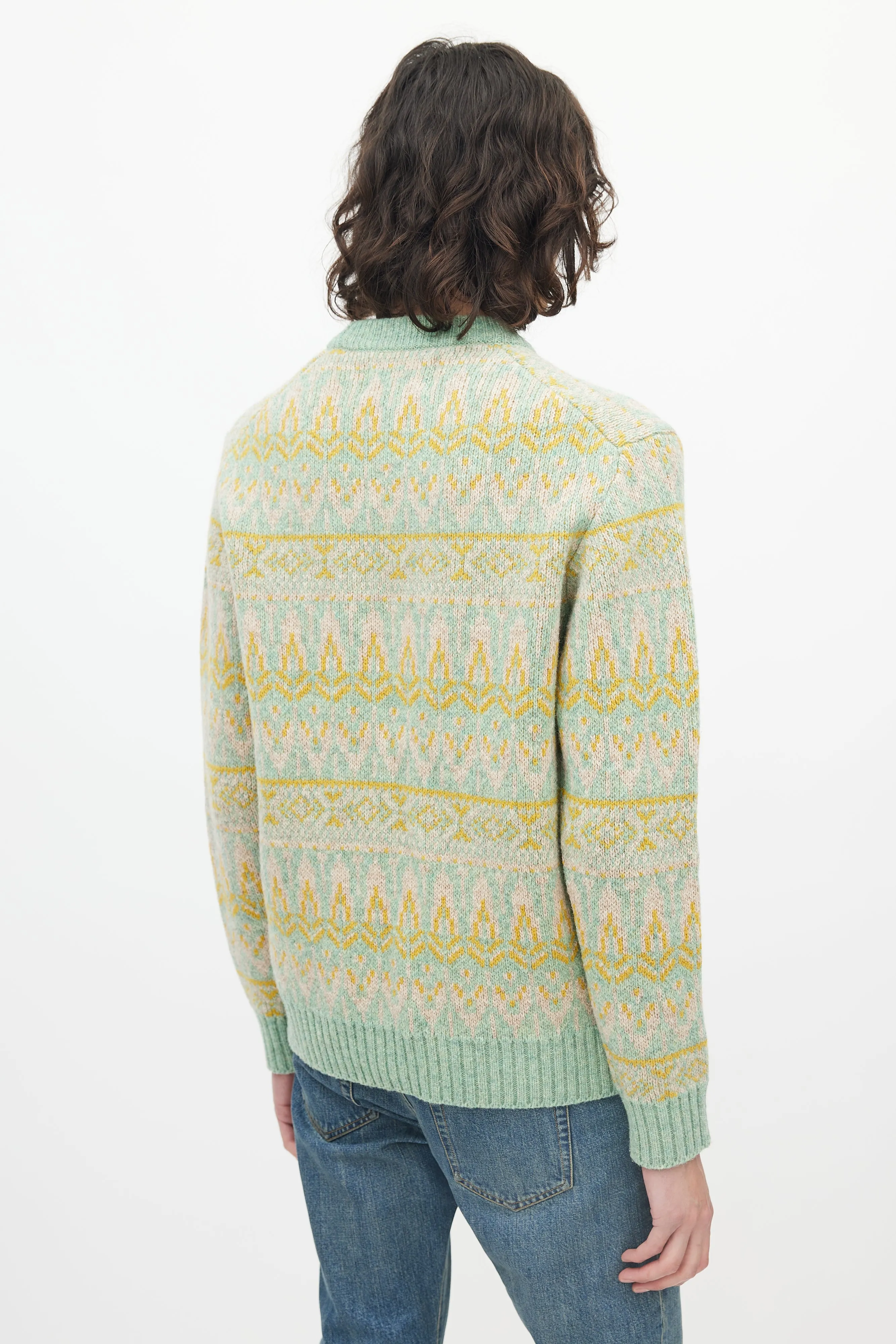 Green & Multicolour Wool Knit Sweater