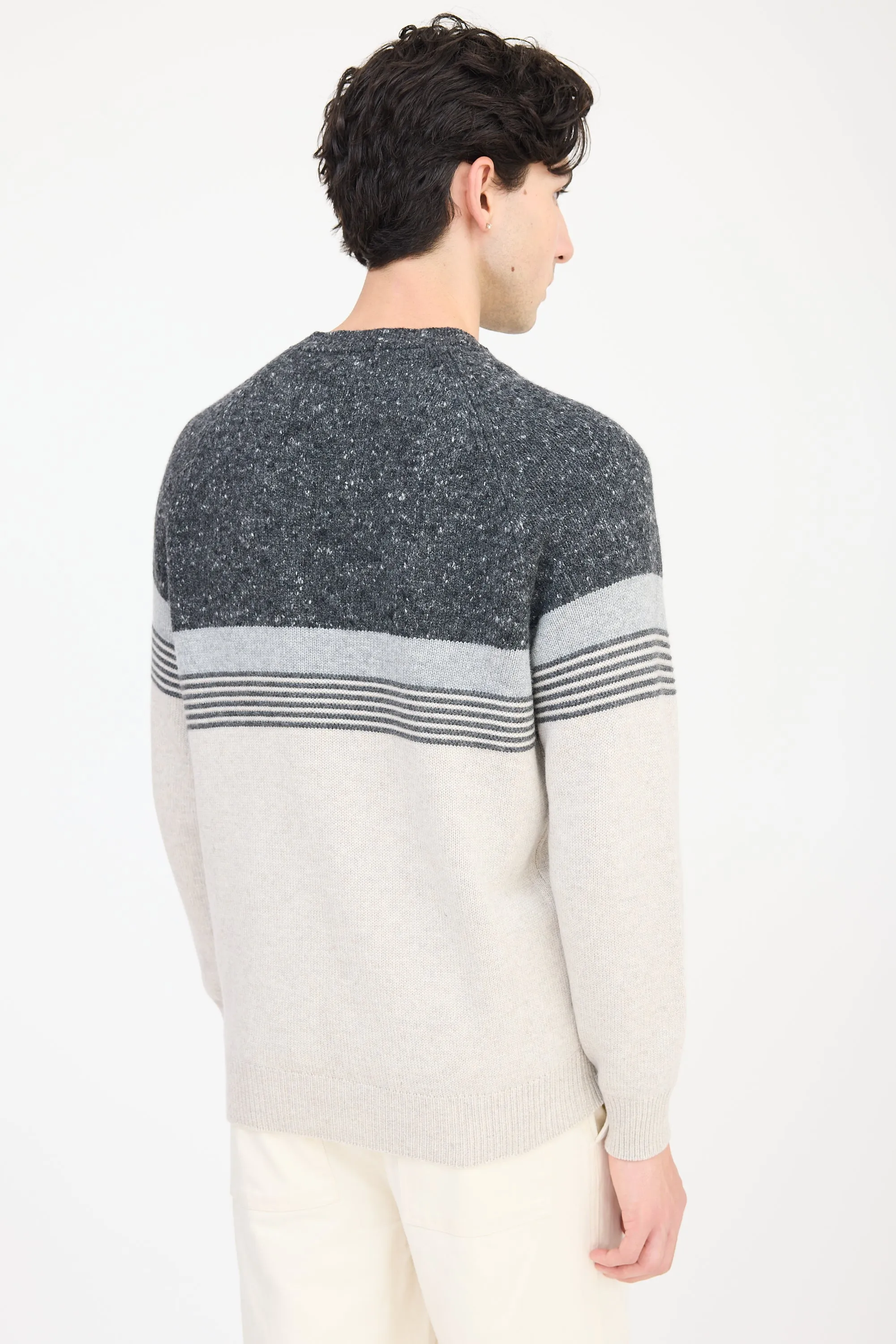 Grey Wool Knit Striped Sweater