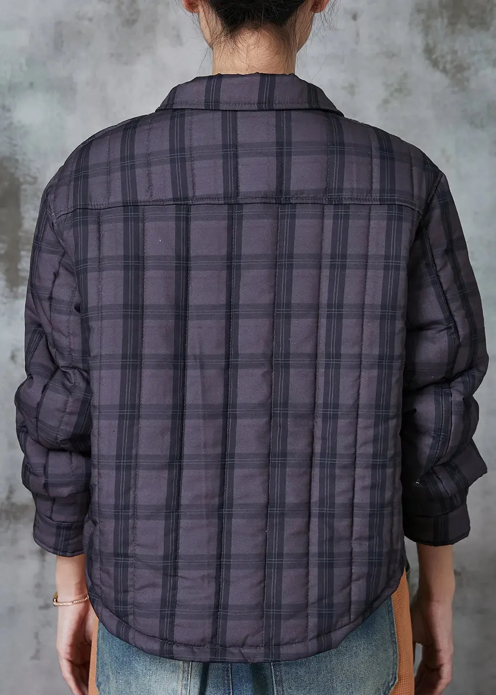 Handmade Purple Plaid Pockets Fine Cotton Filled Women Witner Coats JK1021