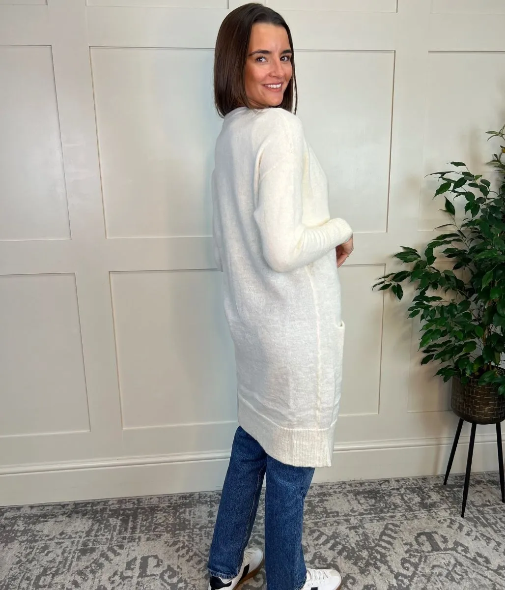 Ivory Mohair Blend Long Cardigan