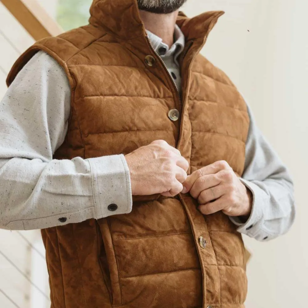 Jackson Suede Leather Down Vest | Caramel