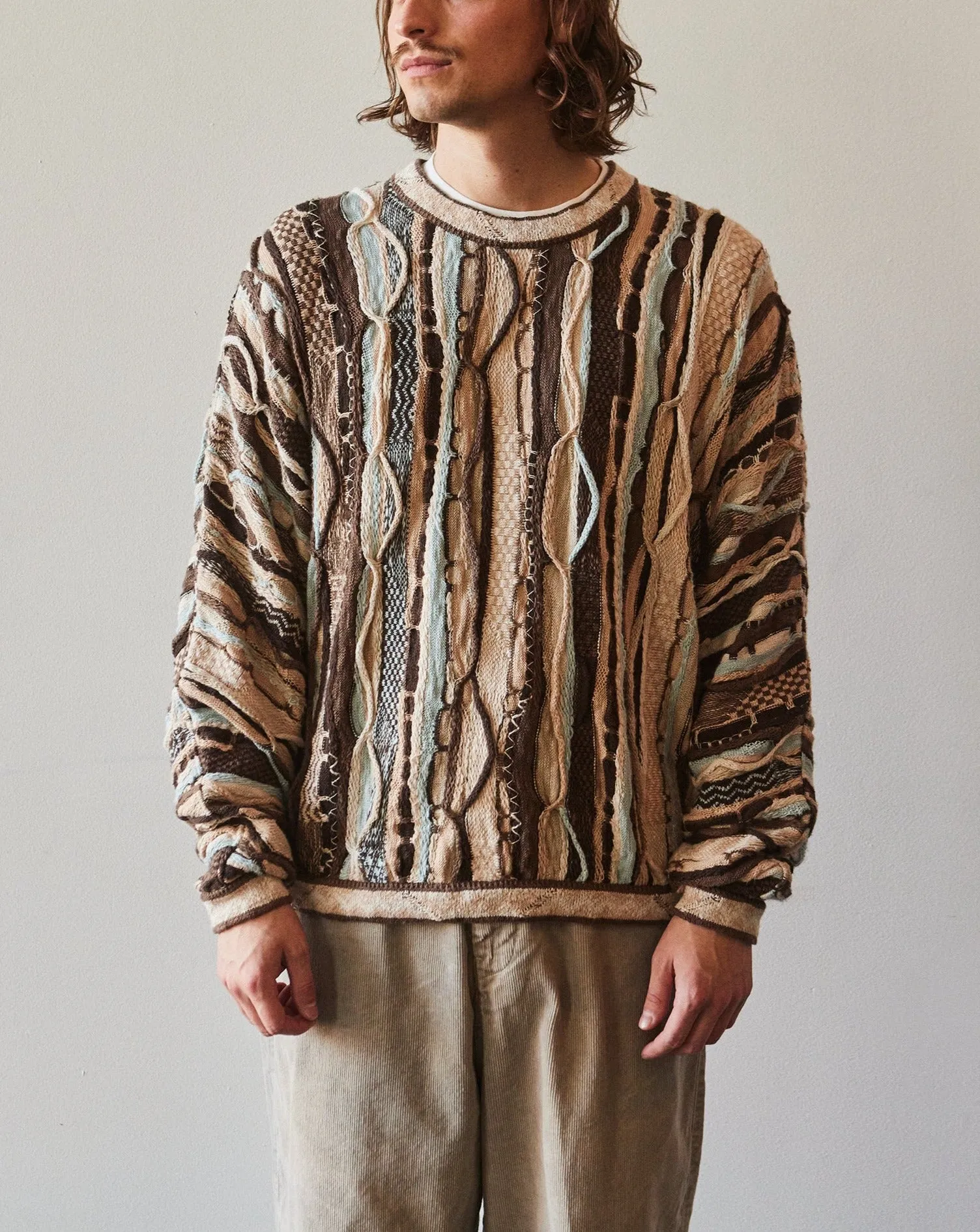 Kapital 7G Knit Gaudy Crew Sweater, Brown