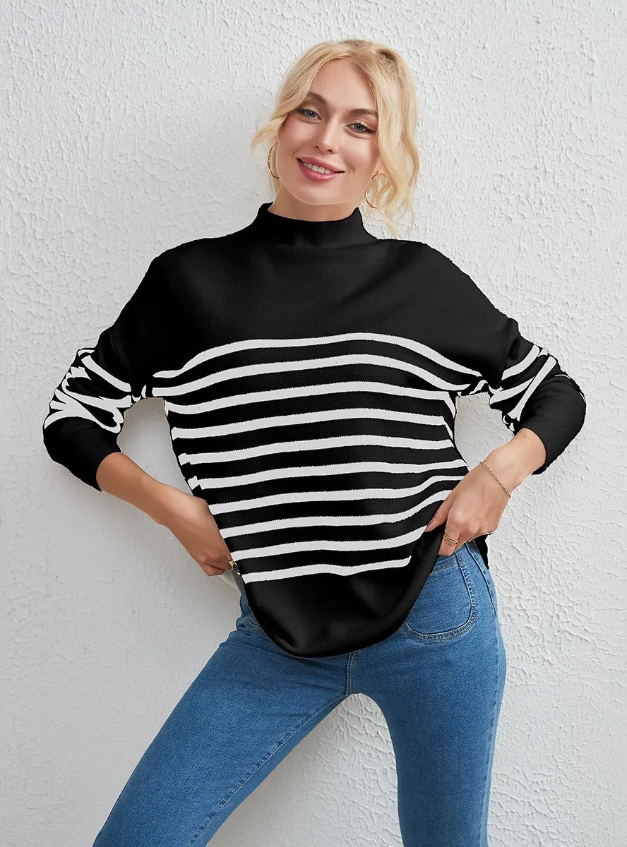 Large Size Striped Round Neck Loose Sweater