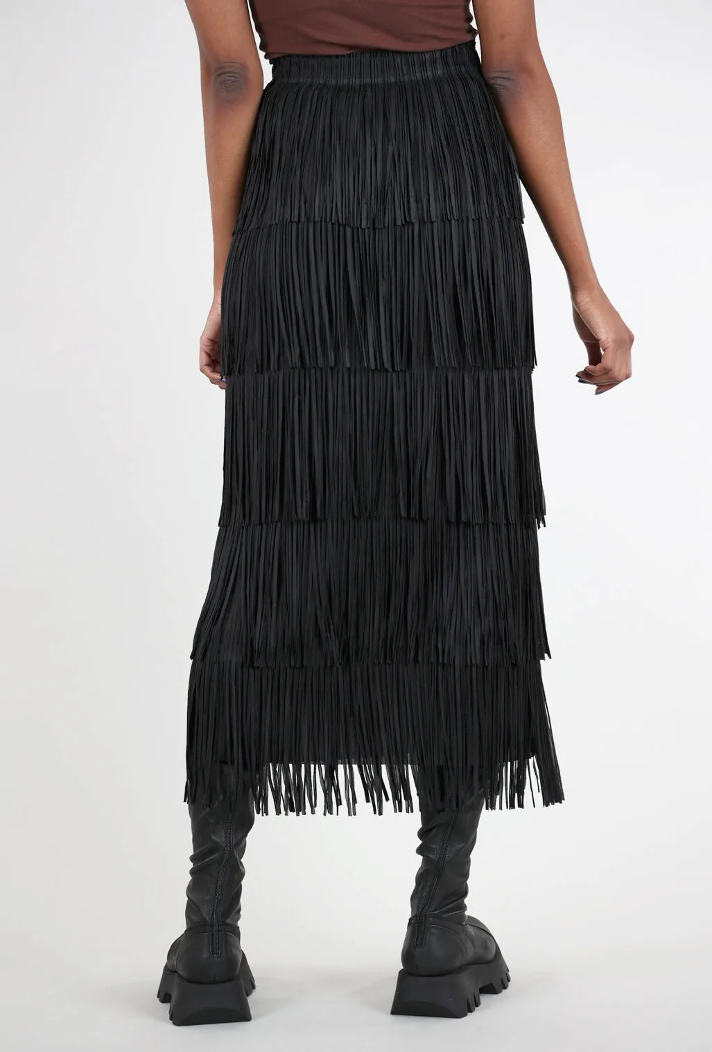 Layered Fringe Tiered Skirt, Black