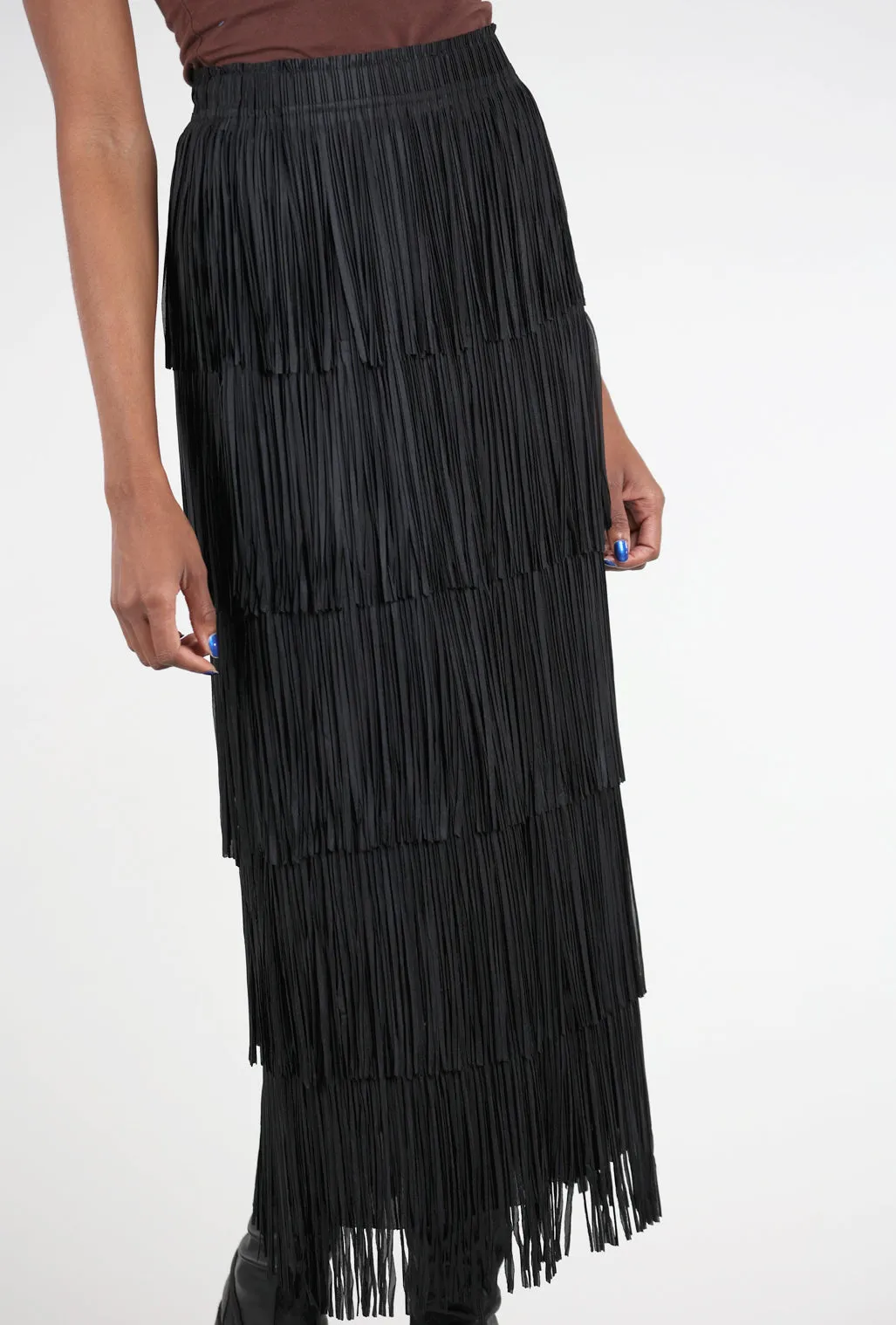 Layered Fringe Tiered Skirt, Black