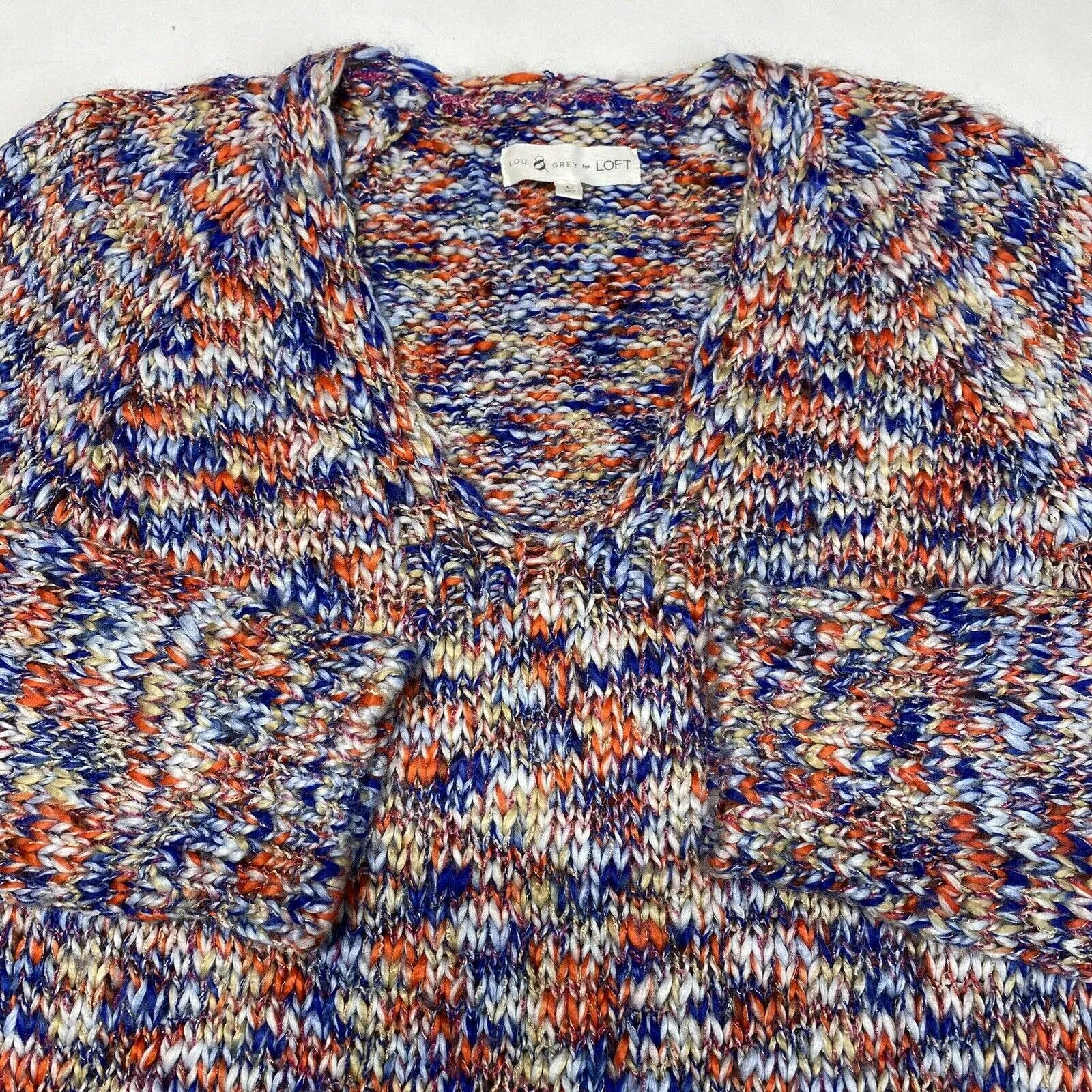 Lou & Grey Loft Chunky Knit Wool Blend Sweater Sz Large Colorful Space Dye Tunic