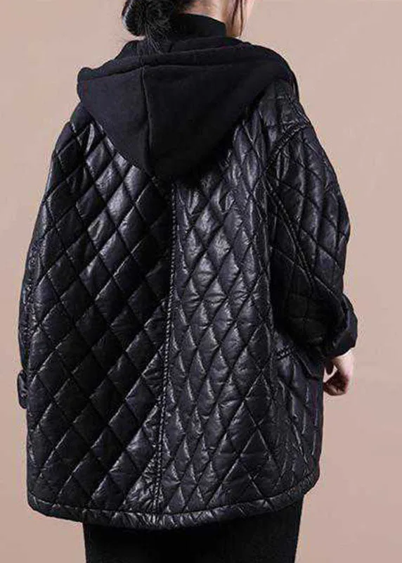 Luxury Black hooded zippered Patchwork Winter Winter Coats Long sleeve