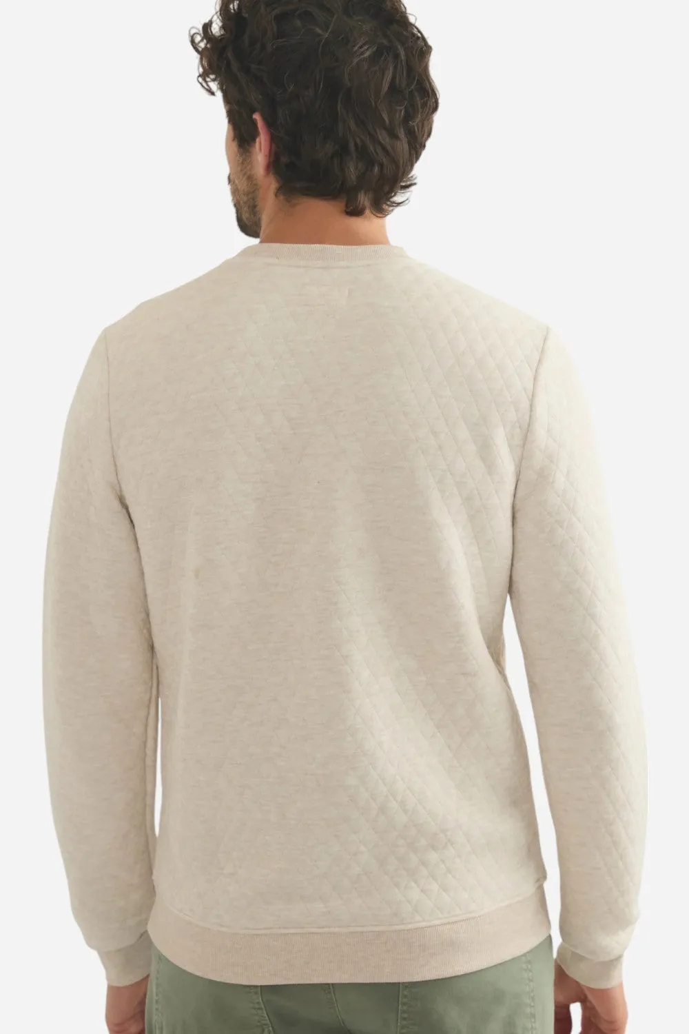 Marine Layer Corbet Quilted Crewneck in Dark Oat Heather