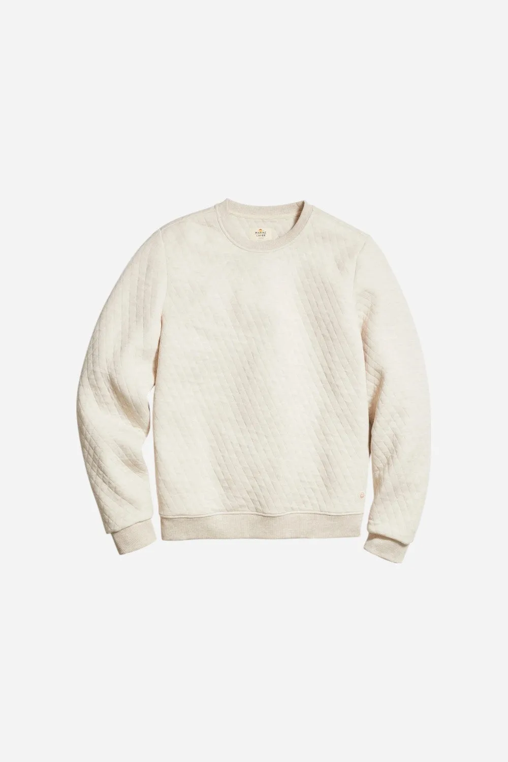 Marine Layer Corbet Quilted Crewneck in Dark Oat Heather