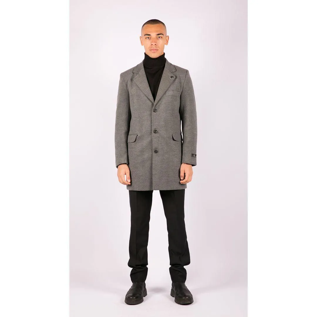 Mens 3/4 Long Overcoat Jacket Wool Feel Coat Blinders Slim Fit