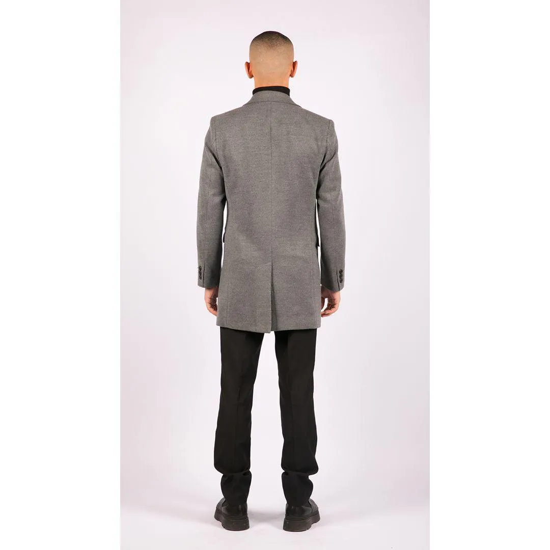 Mens 3/4 Long Overcoat Jacket Wool Feel Coat Blinders Slim Fit