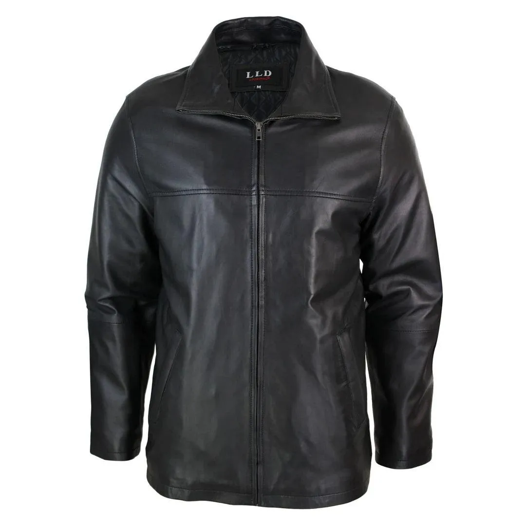 Mens Classic Double Zip Fur Lined Genuine Soft Leather Coat Jacket Regular Fit