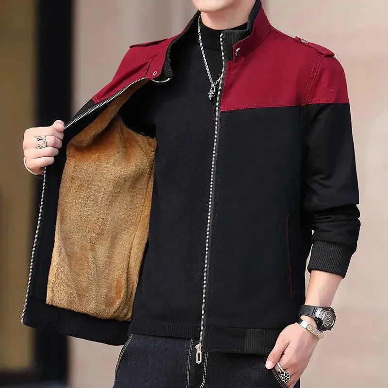 Men's Colorblock 2-Tone Velvet Lined Windbreaker Zipper Bomber Jacket