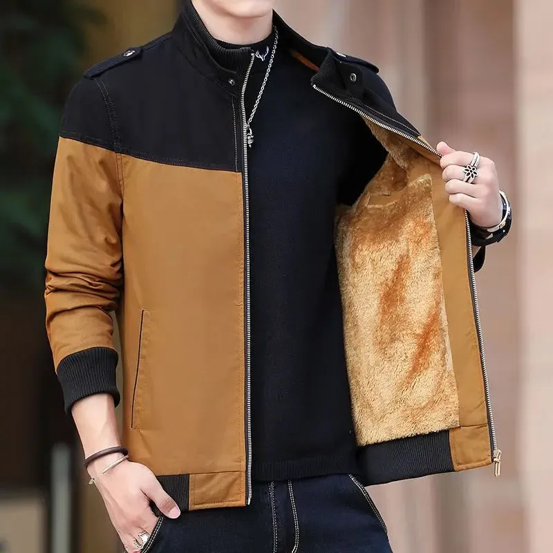 Men's Colorblock 2-Tone Velvet Lined Windbreaker Zipper Bomber Jacket