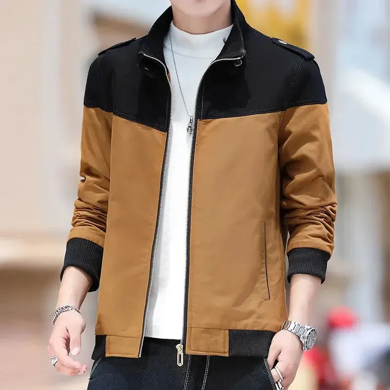 Men's Colorblock 2-Tone Velvet Lined Windbreaker Zipper Bomber Jacket