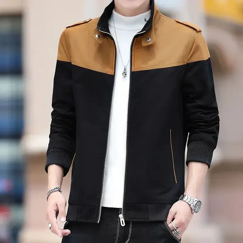 Men's Colorblock 2-Tone Velvet Lined Windbreaker Zipper Bomber Jacket