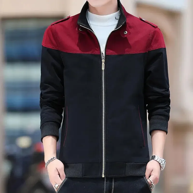 Men's Colorblock 2-Tone Velvet Lined Windbreaker Zipper Bomber Jacket