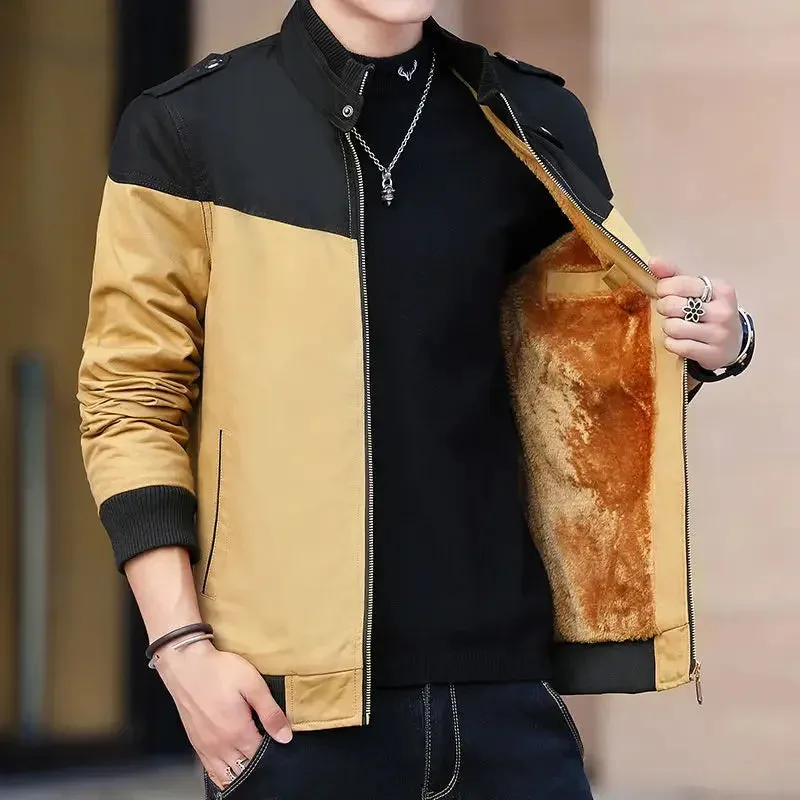 Men's Colorblock 2-Tone Velvet Lined Windbreaker Zipper Bomber Jacket