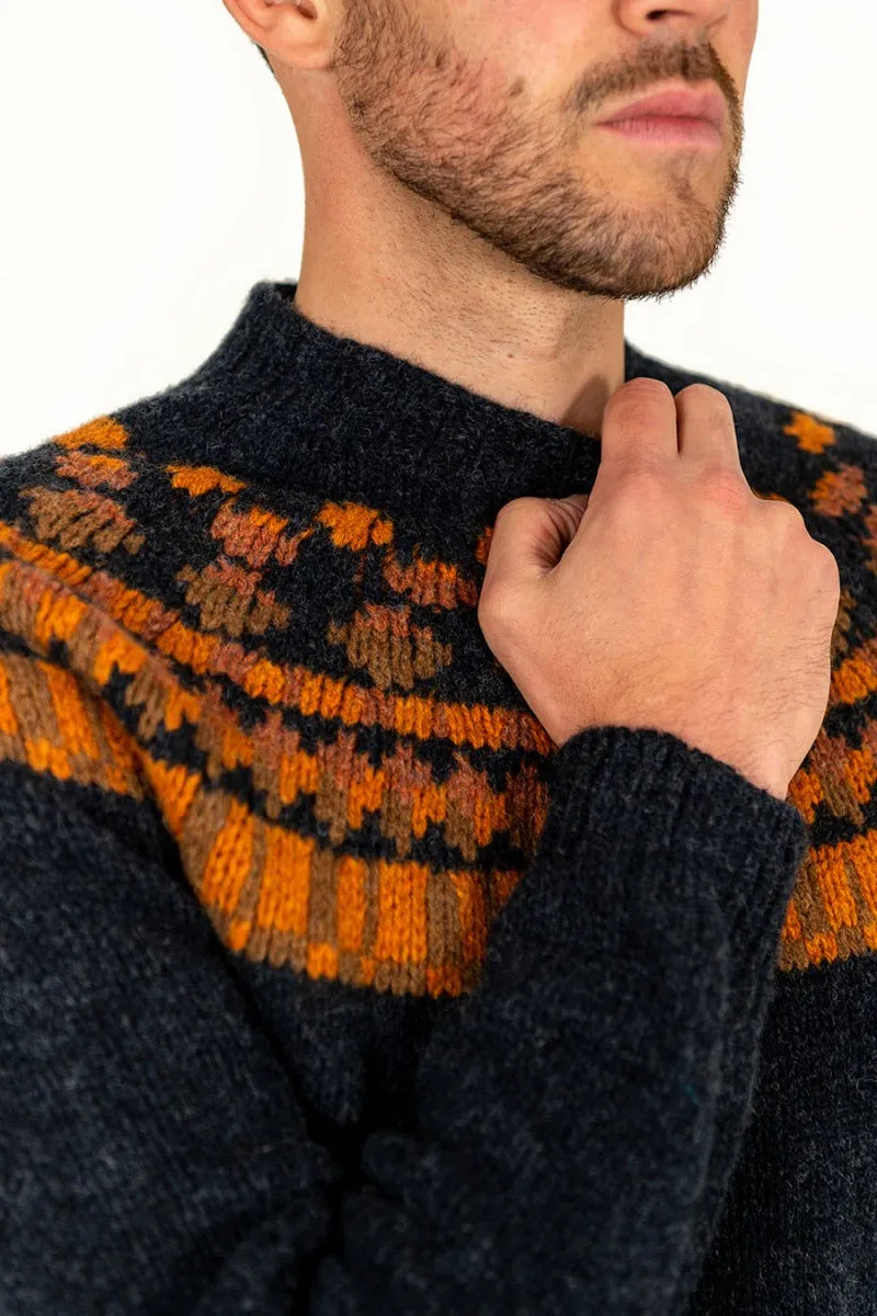 Mens Fair isle Staffa Yoke Jumper - Charcoal