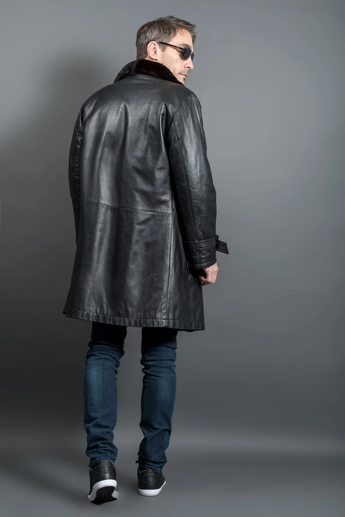 Men's leather and mink fur coat