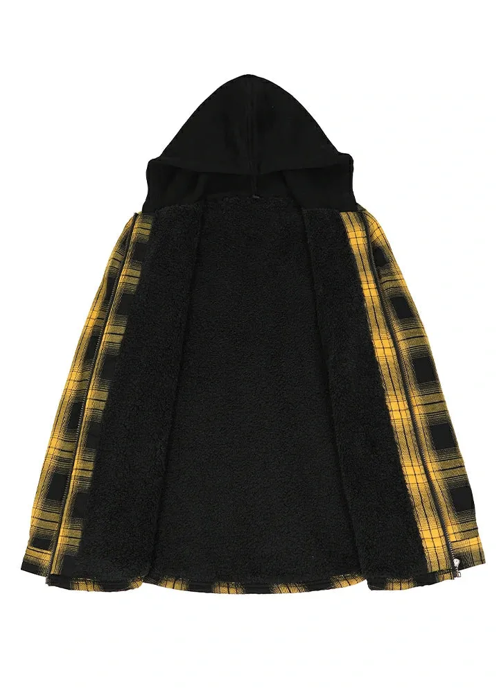 Men's Matching Family Yellow Plaid Flannel Hooded Jacket