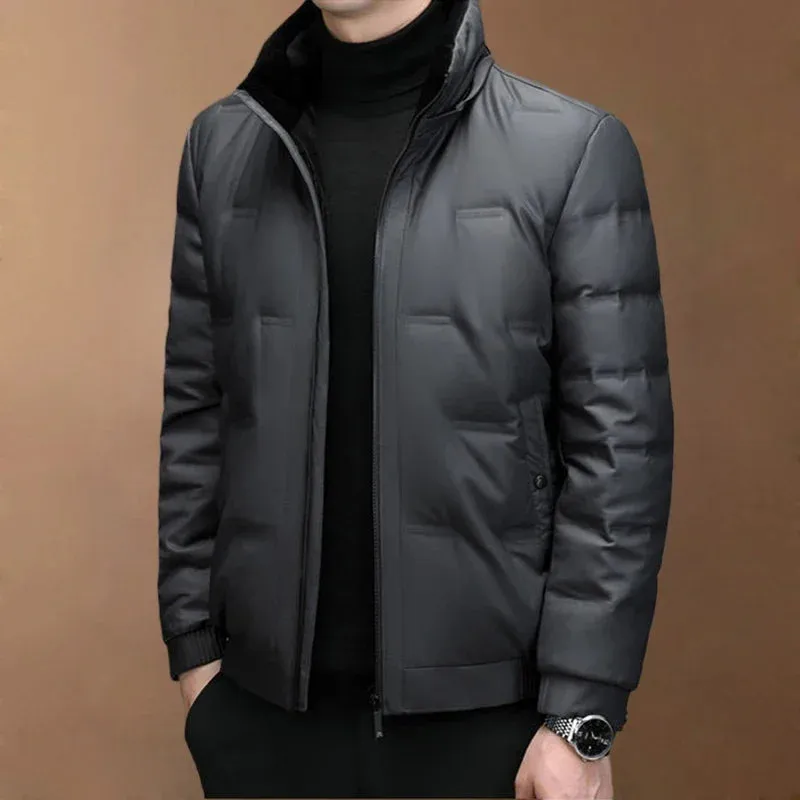 New Genuine Leather down Jacket Men Winter Short Hooded Puffer Jacket Men Waterproof Hooded down Coat Men Real