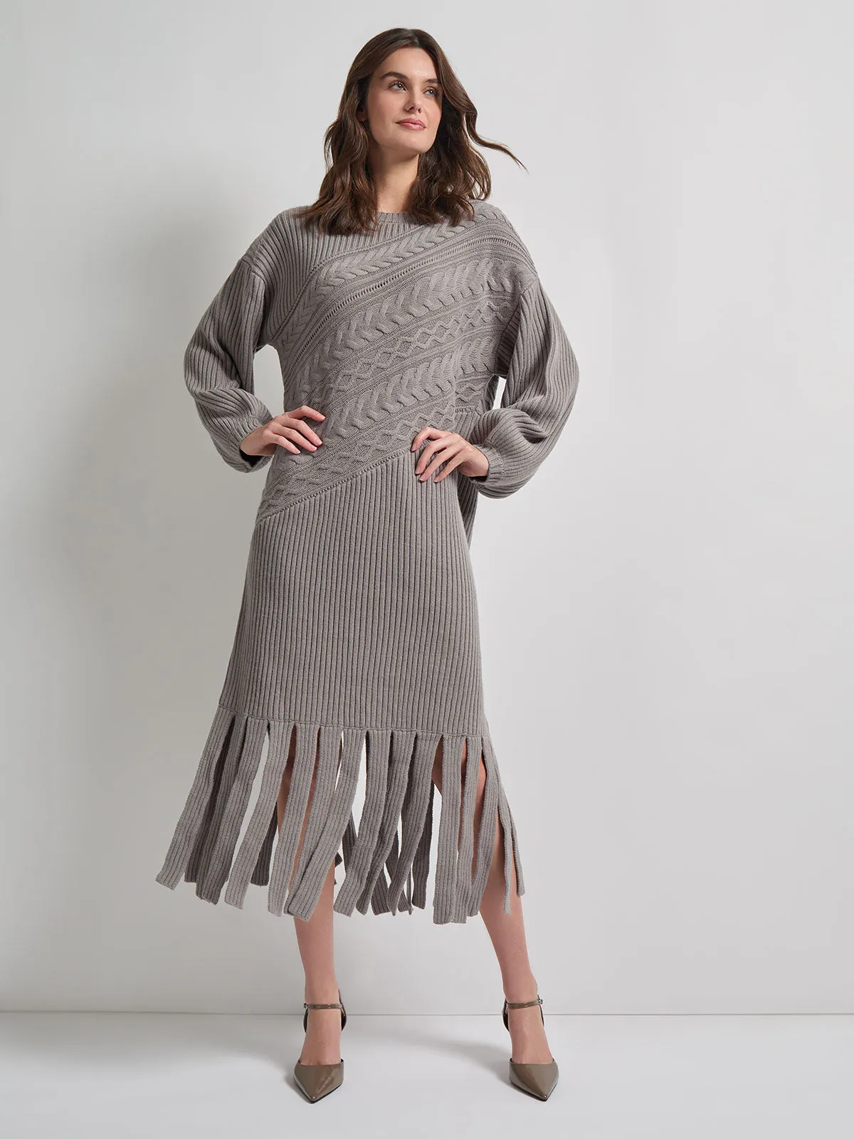 Oversized Cable Knit Wool Blended Sheath Maxi Dress