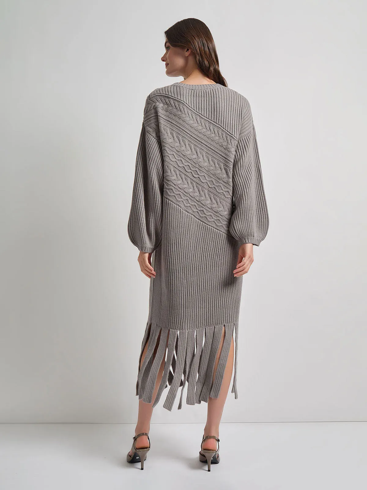 Oversized Cable Knit Wool Blended Sheath Maxi Dress