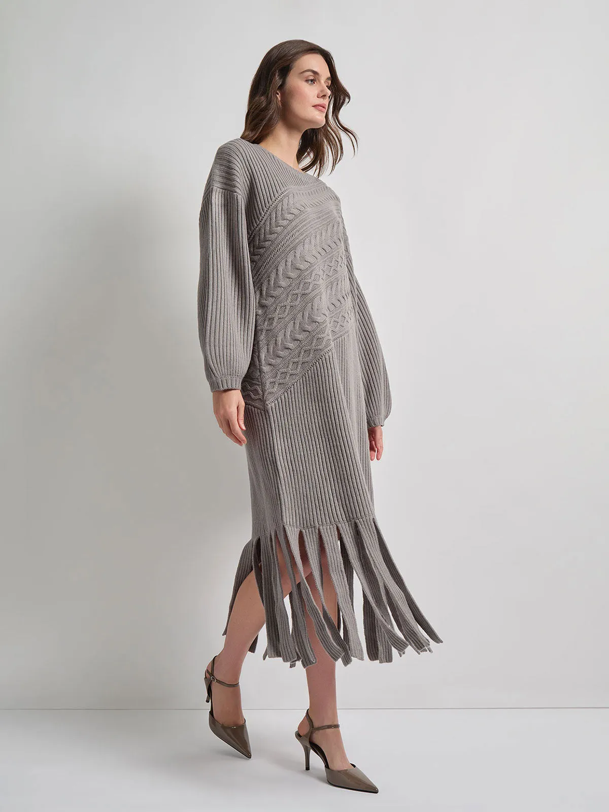 Oversized Cable Knit Wool Blended Sheath Maxi Dress