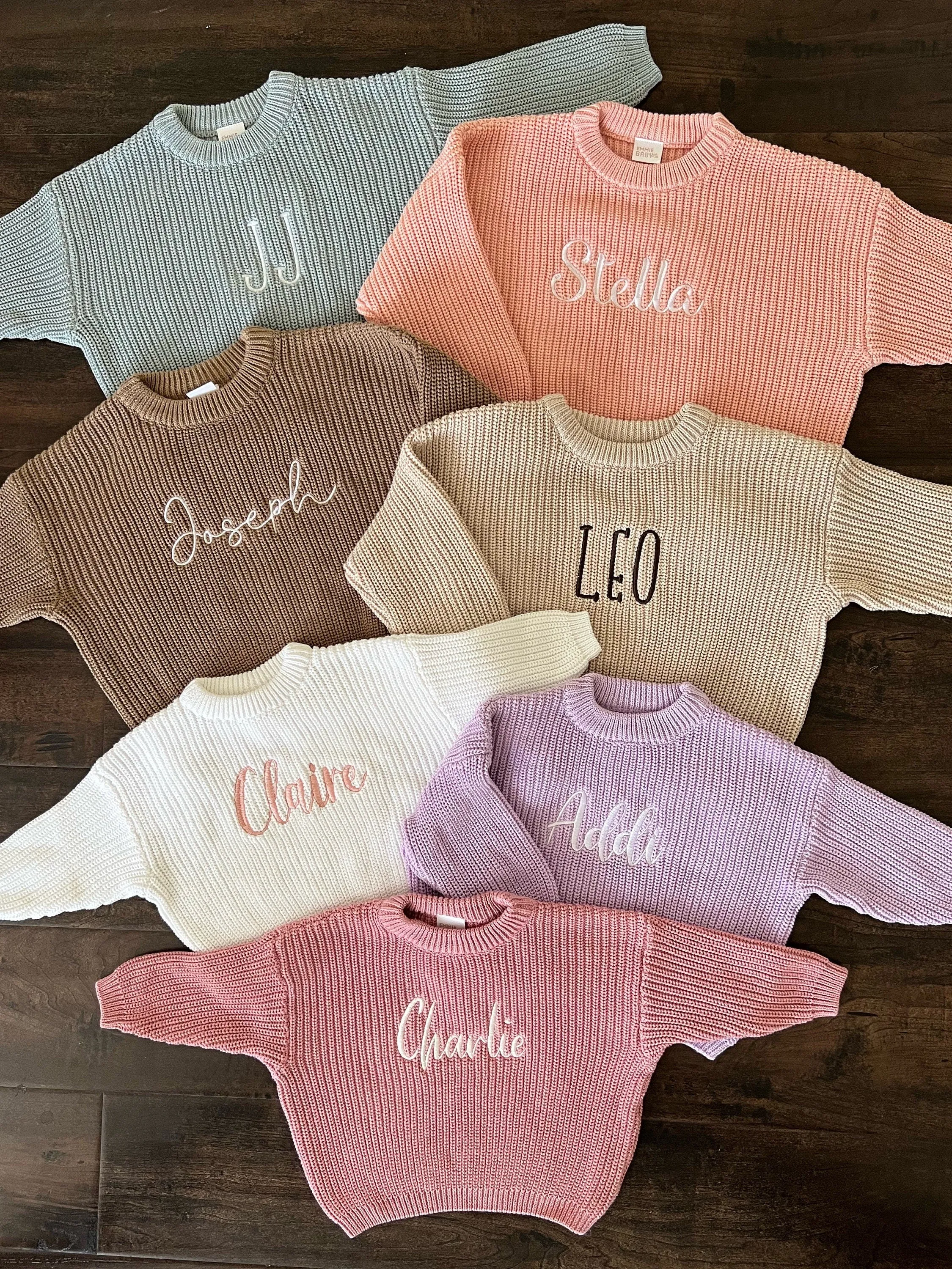 Personalized Embroidered Oversized Name Kids Toddler Baby Sweater