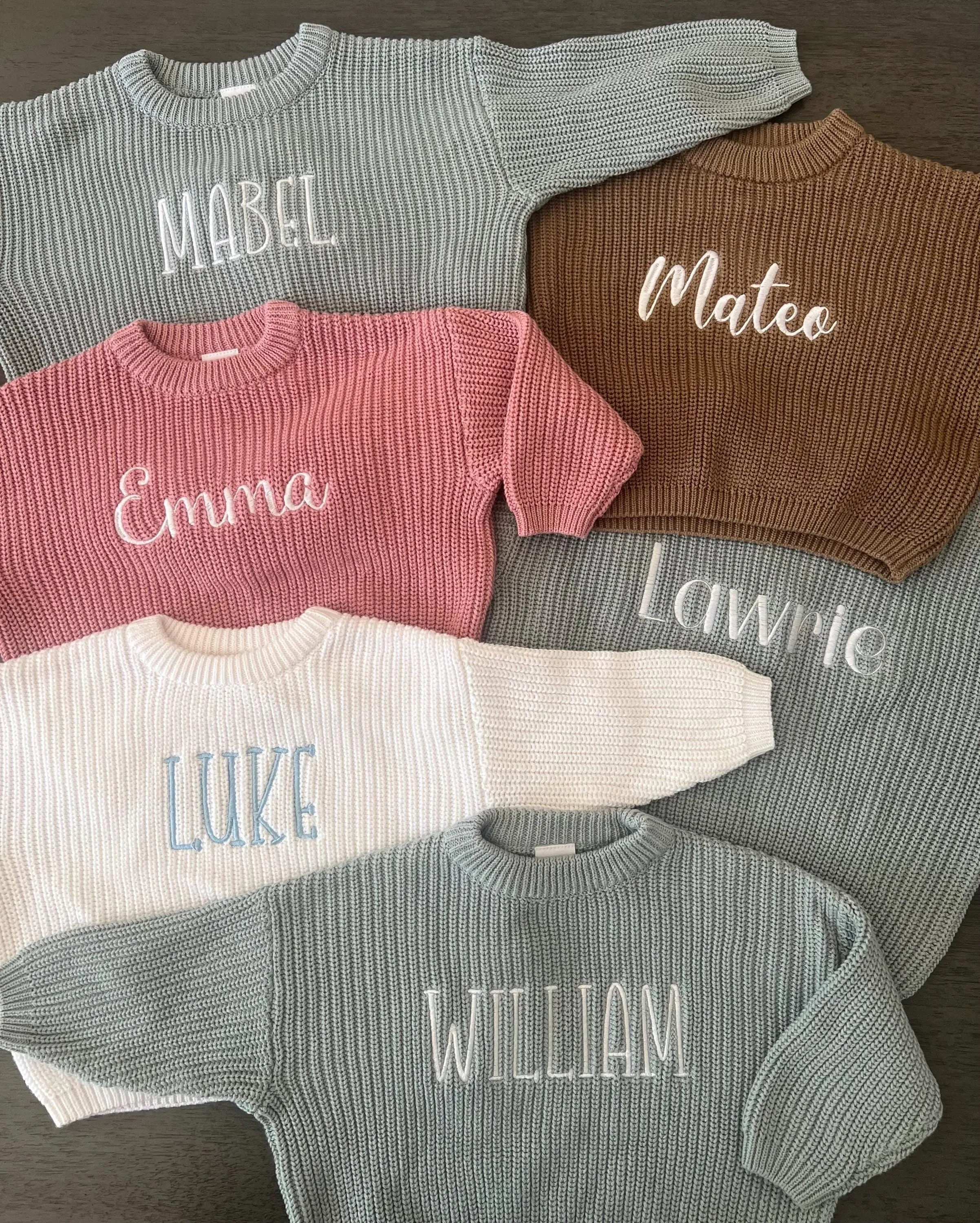 Personalized Embroidered Oversized Name Kids Toddler Baby Sweater