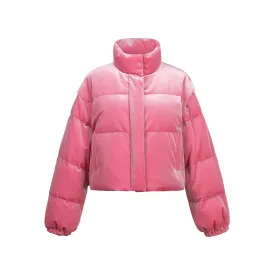 Pink Velvet Rhinestone Removable Down Jacket