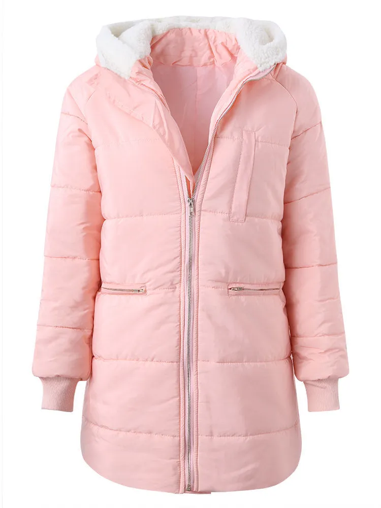 Plush Patchwork Hooded Women Down Coats