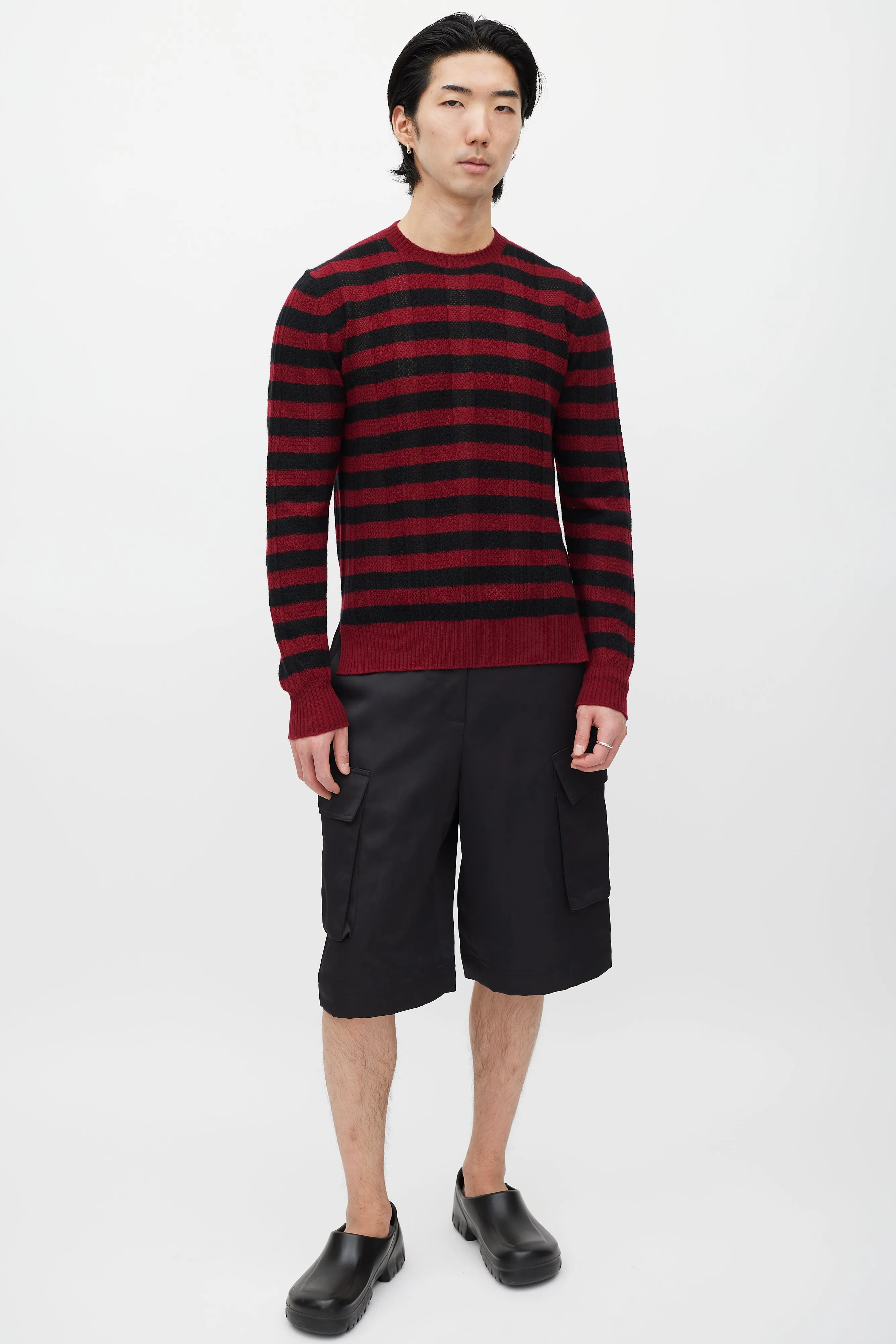 Red & Black Cashmere Striped Knit Sweater