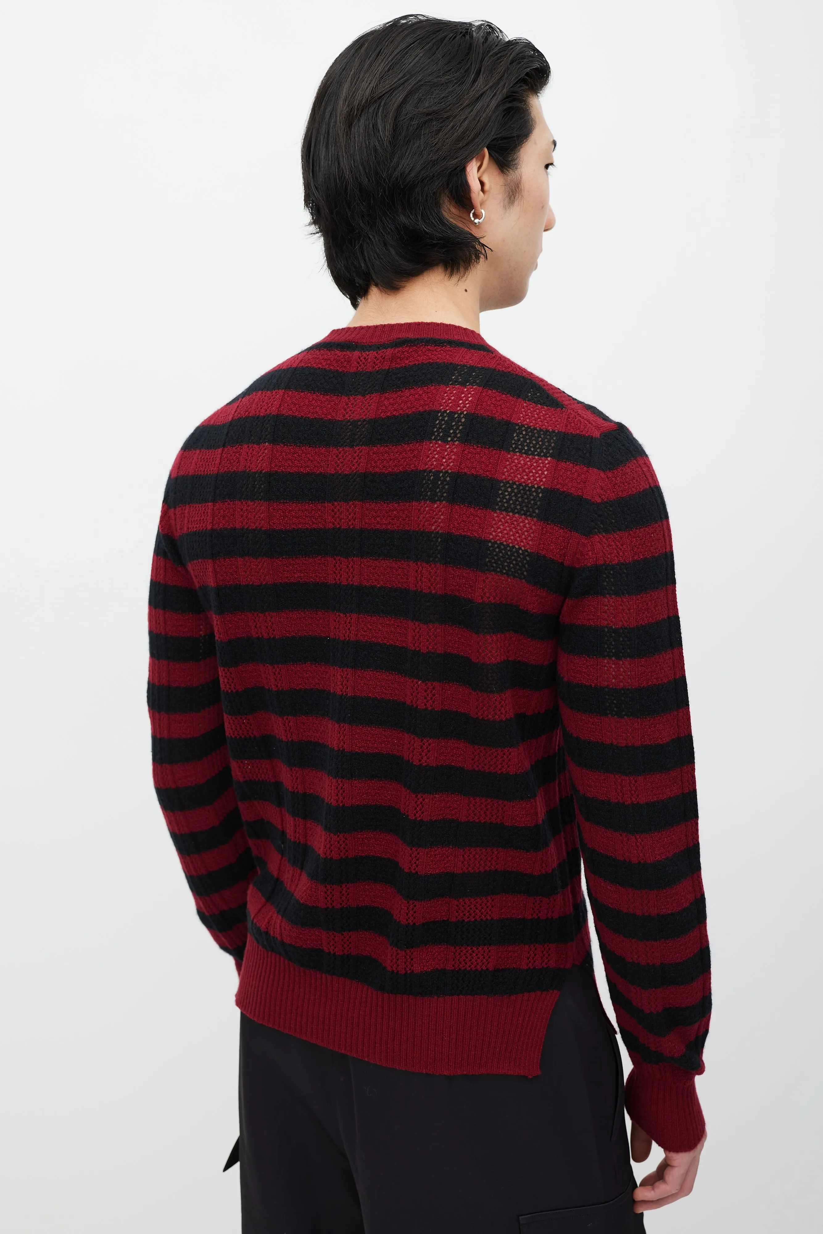 Red & Black Cashmere Striped Knit Sweater