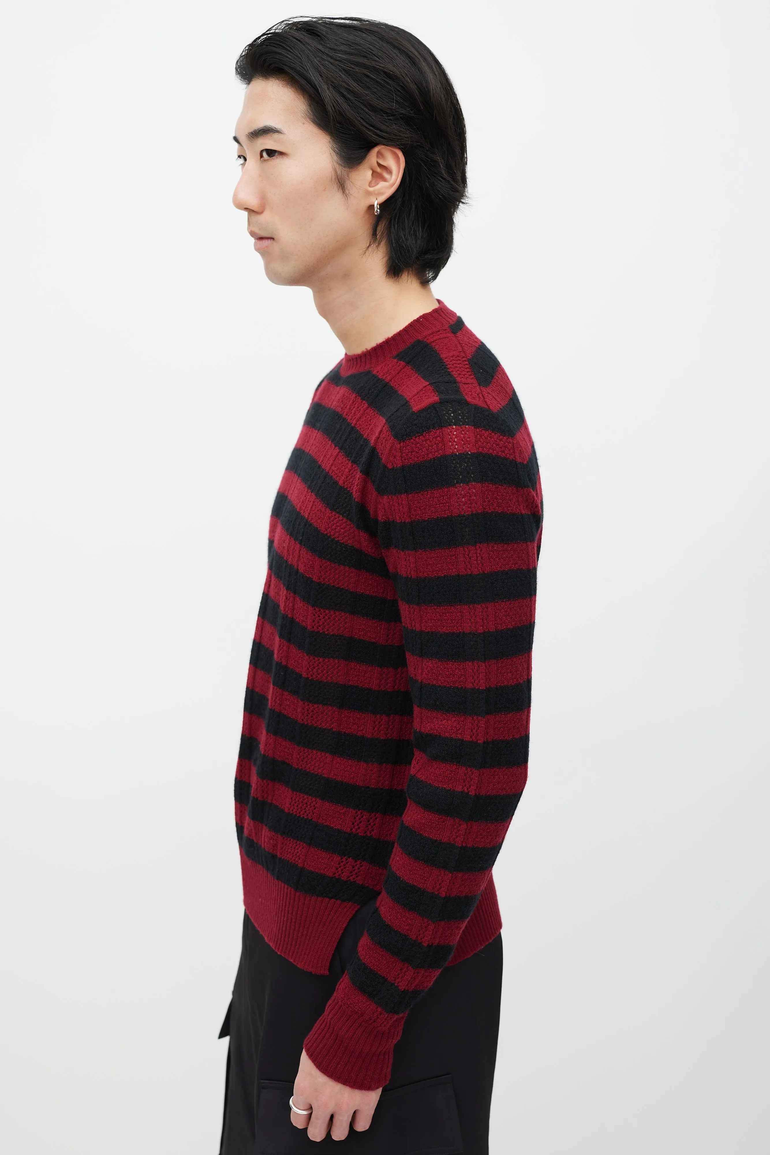 Red & Black Cashmere Striped Knit Sweater