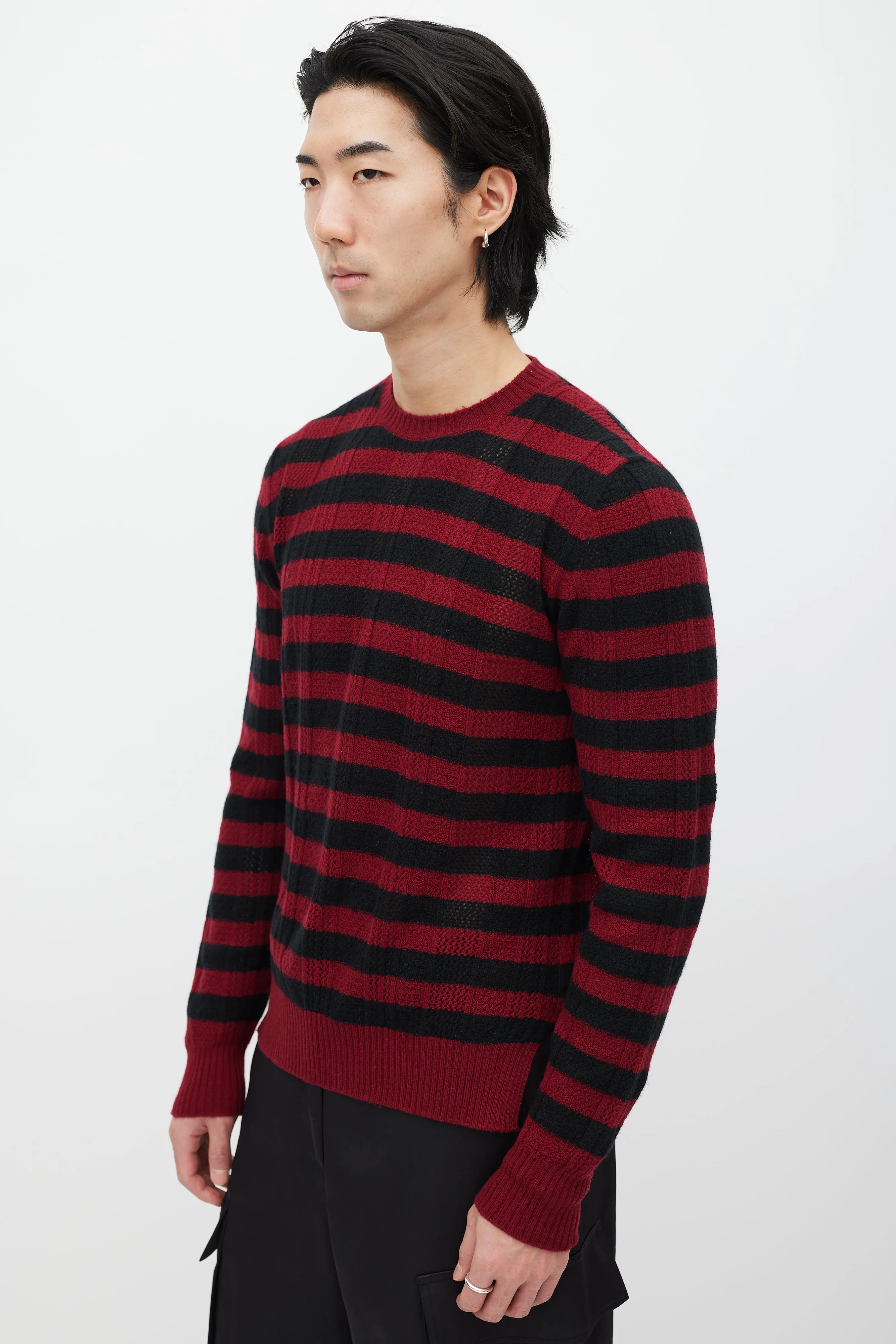 Red & Black Cashmere Striped Knit Sweater